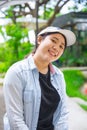 Portrait cute young innocent asian teen smile hapy expression