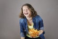 Portrait of a cute young laughing girl  with braces Royalty Free Stock Photo