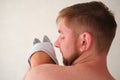 Portrait of dad and baby. Father holds his newborn baby boy or girl in his arms Royalty Free Stock Photo