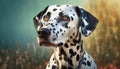 Portrait of Dalmatian breed dog. Cute pet posing outdoor. Canine companion