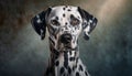 Portrait of Dalmatian breed dog posing on dark background. Cute pet. Canine companion