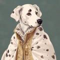 Portrait of a Dalmatian dog in a jacket. Vector illustration.