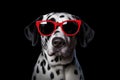 Portrait Dalmatian Dog With Sunglasses Black Background