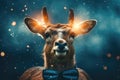 Portrait deer celebrating Christmas night. Generative AI