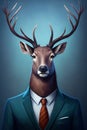 Portrait of a deer in elegant business suit outfit - Generative AI