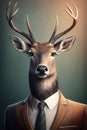 Portrait of a deer in elegant business suit outfit - Generative AI