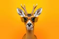 Portrait Deer With Sunglasses Orange Background