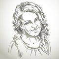 Portrait of delicate good-looking woman, black and white vector