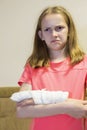 Portrait of Depressed Caucasian Girl  With Injured Hand In Plaster Royalty Free Stock Photo