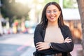 Portrait, designer and woman with arms crossed in city, urban street or outdoor. Face, glasses and confidence of Royalty Free Stock Photo