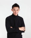 Portrait of determined goodlooking man wearing black shirt,asian young man Royalty Free Stock Photo