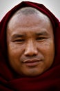 Portrait of a devotee at Mahabodhi Temple in Bodh Gaya, India Royalty Free Stock Photo