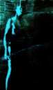 Portrait, digital collage and special processing. Dark fantasy. Man with spike. Aquamarine, glow.