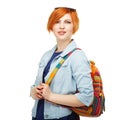 Portrait of diligent girl student university or college Isolated