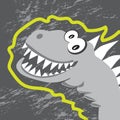 Cute Dino in neon glow laughs and he is in a good mood. For the design of children`s clothing, fabrics, postcards