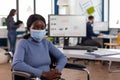 Portrait of disabled paralyzed african american businesswoman in wheelchair Royalty Free Stock Photo