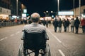 Portrait of disabled senior man in wheelchair on street Royalty Free Stock Photo