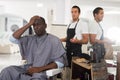 Dissatisfied African male client in hair salon