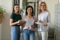 Portrait of diverse female colleagues brainstorm in office Royalty Free Stock Photo