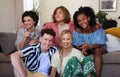 Portrait of diverse group of friends with mixed races having fun together indoors, Friendship and lifestyle concepts Royalty Free Stock Photo