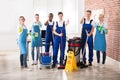 Portrait Of Diverse Janitors Showing Thumb Up Sign Royalty Free Stock Photo