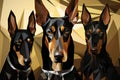 Portrait of Doberman puppies in polygonal style