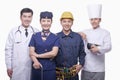 Portrait of Doctor, Air Stewardess, Construction Worker, and Chef- Studio Shot