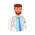 Portrait of doctor or health worker in medical coat, shirt and tie. Avatar of physician in uniform with stethoscope