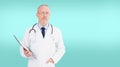 Portrait doctor isolated on blue background with stethoscope, medical insurance, healthcare medical