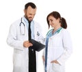 Portrait of doctors with clipboard isolated. Medical staff