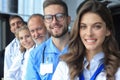 Portrait of doctors standing in a row in the hospital