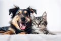 Portrait of a dog and a cat looking at the camera in front of a white background Royalty Free Stock Photo