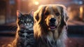 Portrait of dog and cat with blurred background Royalty Free Stock Photo