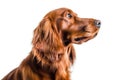 Portrait Of Dog Irish Setter In Profile On White Background. Generative AI