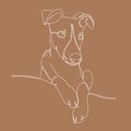 Portrait of a dog in one line. Whippet ,greyhound realistic silhouette outline. The small English greyhound breed