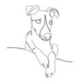 Portrait of a dog in one line. Whippet ,greyhound realistic silhouette outline on white background. Lineart. The small