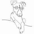 Portrait of a dog in one line. Whippet ,greyhound realistic silhouette outline on white background. Lineart. The small