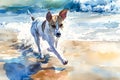 Portrait of a dog running along the beach watercolor Royalty Free Stock Photo