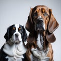 Portrait of a dog Russian Spaniel and cat Scottish Straight isolated on white background. Ai Generated Royalty Free Stock Photo