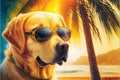 Portrait of Dog in sunglasses at the resort. AI generated Royalty Free Stock Photo
