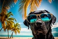 Portrait of Dog in sunglasses at the resort. AI generated Royalty Free Stock Photo