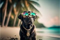 Portrait of Dog in sunglasses at the resort. AI generated Royalty Free Stock Photo