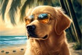 Portrait of Dog in sunglasses at the resort. AI generated Royalty Free Stock Photo