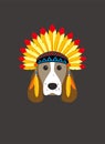 Portrait of dog, wearing hat, like an Indian, cool style, cosplay Royalty Free Stock Photo