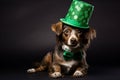 A cute puppy or dog wearing green hat for celebrating St Patrick\'s Day isolated on white background. Irish Day Royalty Free Stock Photo