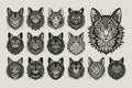 Portrait drawing of LaPerm cat head illustration design bundle