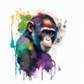 Portrait Drawing Monkey Macaque Paint Watercolor Vibrant Colors Generative AI