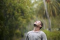 Portrait of drenched man in rain