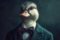 Portrait of a duck in business suit at his office. Generative AI Royalty Free Stock Photo