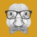 Portrait of Duck with glasses and bow tie.
